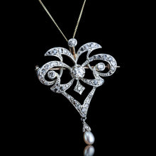 Load image into Gallery viewer, Antique Victorian Diamond Pearl Necklace Lavalier Pendant/Brooch - c.1900
