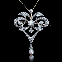 Load image into Gallery viewer, Antique Victorian Diamond Pearl Necklace Lavalier Pendant/Brooch - c.1900
