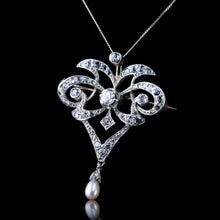 Load image into Gallery viewer, Antique Victorian Diamond Pearl Necklace Lavalier Pendant/Brooch - c.1900
