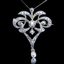 Load image into Gallery viewer, Antique Victorian Diamond Pearl Necklace Lavalier Pendant/Brooch - c.1900

