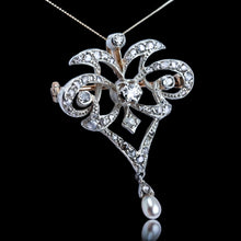 Load image into Gallery viewer, Antique Victorian Diamond Pearl Necklace Lavalier Pendant/Brooch - c.1900
