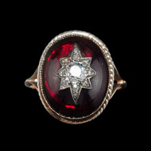 Load image into Gallery viewer, Antique Victorian Diamond Star Garnet Cabochon Ring 14ct Gold - c.1880
