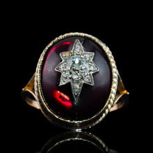Load image into Gallery viewer, Antique Victorian Diamond Star Garnet Cabochon Ring 14ct Gold - c.1880
