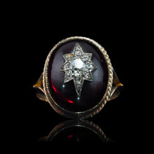 Load image into Gallery viewer, Antique Victorian Diamond Star Garnet Cabochon Ring 14ct Gold - c.1880
