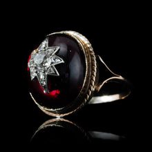 Load image into Gallery viewer, Antique Victorian Diamond Star Garnet Cabochon Ring 14ct Gold - c.1880
