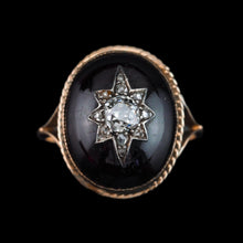 Load image into Gallery viewer, Antique Victorian Diamond Star Garnet Cabochon Ring 14ct Gold - c.1880
