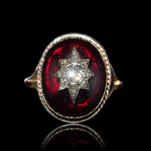 Load image into Gallery viewer, Antique Victorian Diamond Star Garnet Cabochon Ring 14ct Gold - c.1880
