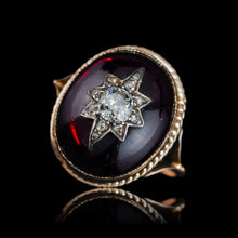 Load image into Gallery viewer, Antique Victorian Diamond Star Garnet Cabochon Ring 14ct Gold - c.1880
