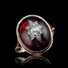 Load image into Gallery viewer, Antique Victorian Diamond Star Garnet Cabochon Ring 14ct Gold - c.1880
