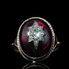 Load image into Gallery viewer, Antique Victorian Diamond Star Garnet Cabochon Ring 14ct Gold - c.1880
