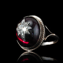 Load image into Gallery viewer, Antique Victorian Diamond Star Garnet Cabochon Ring 14ct Gold - c.1880

