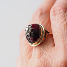 Load image into Gallery viewer, Antique Victorian Diamond Star Garnet Cabochon Ring 14ct Gold - c.1880

