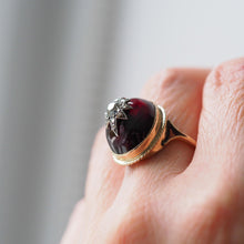 Load image into Gallery viewer, Antique Victorian Diamond Star Garnet Cabochon Ring 14ct Gold - c.1880
