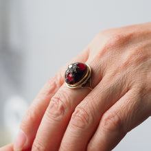Load image into Gallery viewer, Antique Victorian Diamond Star Garnet Cabochon Ring 14ct Gold - c.1880
