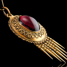 Load image into Gallery viewer, Antique Victorian Garnet Etruscan Revival Pendant Necklace 15K Gold - c.1880
