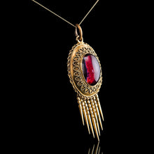 Load image into Gallery viewer, Antique Victorian Garnet Etruscan Revival Pendant Necklace 15K Gold - c.1880
