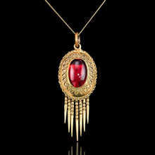Load image into Gallery viewer, Antique Victorian Garnet Etruscan Revival Pendant Necklace 15K Gold - c.1880
