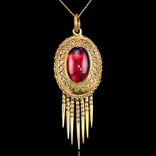 Load image into Gallery viewer, Antique Victorian Garnet Etruscan Revival Pendant Necklace 15K Gold - c.1880
