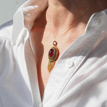 Load image into Gallery viewer, Antique Victorian Garnet Etruscan Revival Pendant Necklace 15K Gold - c.1880
