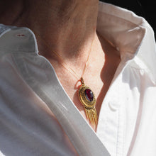 Load image into Gallery viewer, Antique Victorian Garnet Etruscan Revival Pendant Necklace 15K Gold - c.1880

