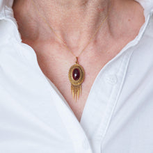 Load image into Gallery viewer, Antique Victorian Garnet Etruscan Revival Pendant Necklace 15K Gold - c.1880
