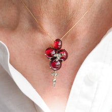 Load image into Gallery viewer, Antique Victorian Garnet Cabochon &amp; Diamond Brooch/Pendant 14K Gold - c.1880
