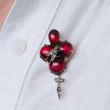 Load image into Gallery viewer, Antique Victorian Garnet Cabochon &amp; Diamond Brooch/Pendant 14K Gold - c.1880
