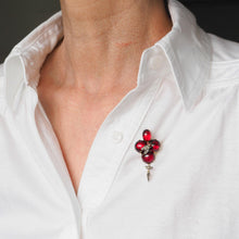Load image into Gallery viewer, Antique Victorian Garnet Cabochon &amp; Diamond Brooch/Pendant 14K Gold - c.1880
