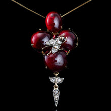 Load image into Gallery viewer, Antique Victorian Garnet Cabochon &amp; Diamond Brooch/Pendant 14K Gold - c.1880

