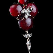 Load image into Gallery viewer, Antique Victorian Garnet Cabochon &amp; Diamond Brooch/Pendant 14K Gold - c.1880
