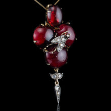 Load image into Gallery viewer, Antique Victorian Garnet Cabochon &amp; Diamond Brooch/Pendant 14K Gold - c.1880
