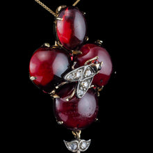 Load image into Gallery viewer, Antique Victorian Garnet Cabochon &amp; Diamond Brooch/Pendant 14K Gold - c.1880
