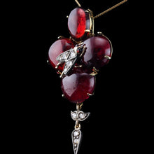 Load image into Gallery viewer, Antique Victorian Garnet Cabochon &amp; Diamond Brooch/Pendant 14K Gold - c.1880
