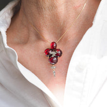 Load image into Gallery viewer, Antique Victorian Garnet Cabochon &amp; Diamond Brooch/Pendant 14K Gold - c.1880
