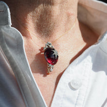 Load image into Gallery viewer, Antique Victorian Garnet &amp; Diamond Star Cabochon Brooch/Pendant 14K Gold c.1870
