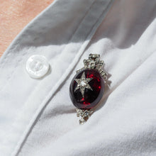Load image into Gallery viewer, Antique Victorian Garnet &amp; Diamond Star Cabochon Brooch/Pendant 14K Gold c.1870
