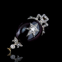 Load image into Gallery viewer, Antique Victorian Garnet &amp; Diamond Star Cabochon Brooch/Pendant 14K Gold c.1870
