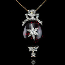 Load image into Gallery viewer, Antique Victorian Garnet &amp; Diamond Star Cabochon Brooch/Pendant 14K Gold c.1870
