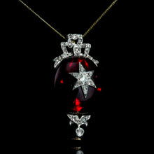 Load image into Gallery viewer, Antique Victorian Garnet &amp; Diamond Star Cabochon Brooch/Pendant 14K Gold c.1870
