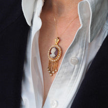 Load image into Gallery viewer, Antique Victorian Cameo Pendant Necklace with Pearls 14K Gold c.1880
