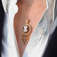 Load image into Gallery viewer, Antique Victorian Cameo Pendant Necklace with Pearls 14K Gold c.1880
