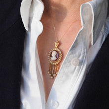 Load image into Gallery viewer, Antique Victorian Cameo Pendant Necklace with Pearls 14K Gold c.1880

