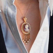 Load image into Gallery viewer, Antique Victorian Cameo Pendant Necklace with Pearls 14K Gold c.1880

