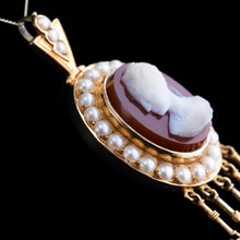 Load image into Gallery viewer, Antique Victorian Cameo Pendant Necklace with Pearls 14K Gold c.1880
