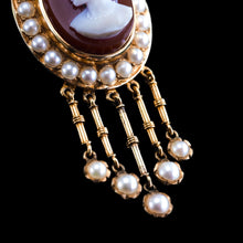 Load image into Gallery viewer, Antique Victorian Cameo Pendant Necklace with Pearls 14K Gold c.1880
