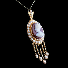 Load image into Gallery viewer, Antique Victorian Cameo Pendant Necklace with Pearls 14K Gold c.1880
