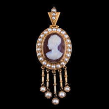 Load image into Gallery viewer, Antique Victorian Cameo Pendant Necklace with Pearls 14K Gold c.1880
