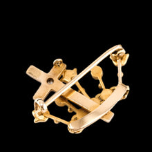 Load image into Gallery viewer, Antique Crown/Coronet Brooch Diamond &amp; Pearls with Cross 15K Gold - c.1890
