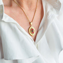 Load image into Gallery viewer, Antique Victorian Garnet &amp; Pearl Pendant Necklace 14K Gold c.1880

