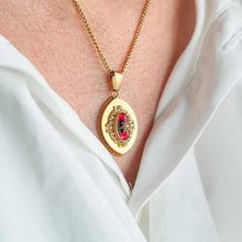 Load image into Gallery viewer, Antique Victorian Garnet &amp; Pearl Pendant Necklace 14K Gold c.1880
